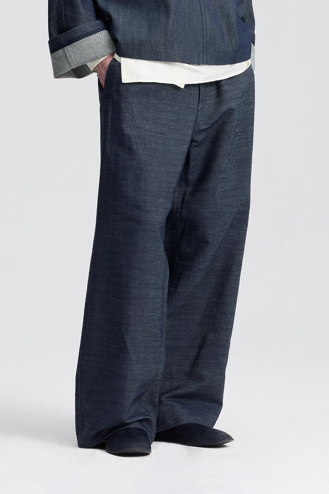 Navy denim Stiffened Drawstring Loose-Fit Trousers