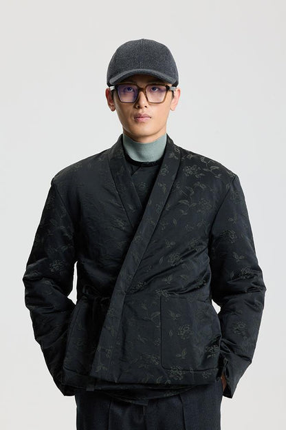 Relief green flower down jacket