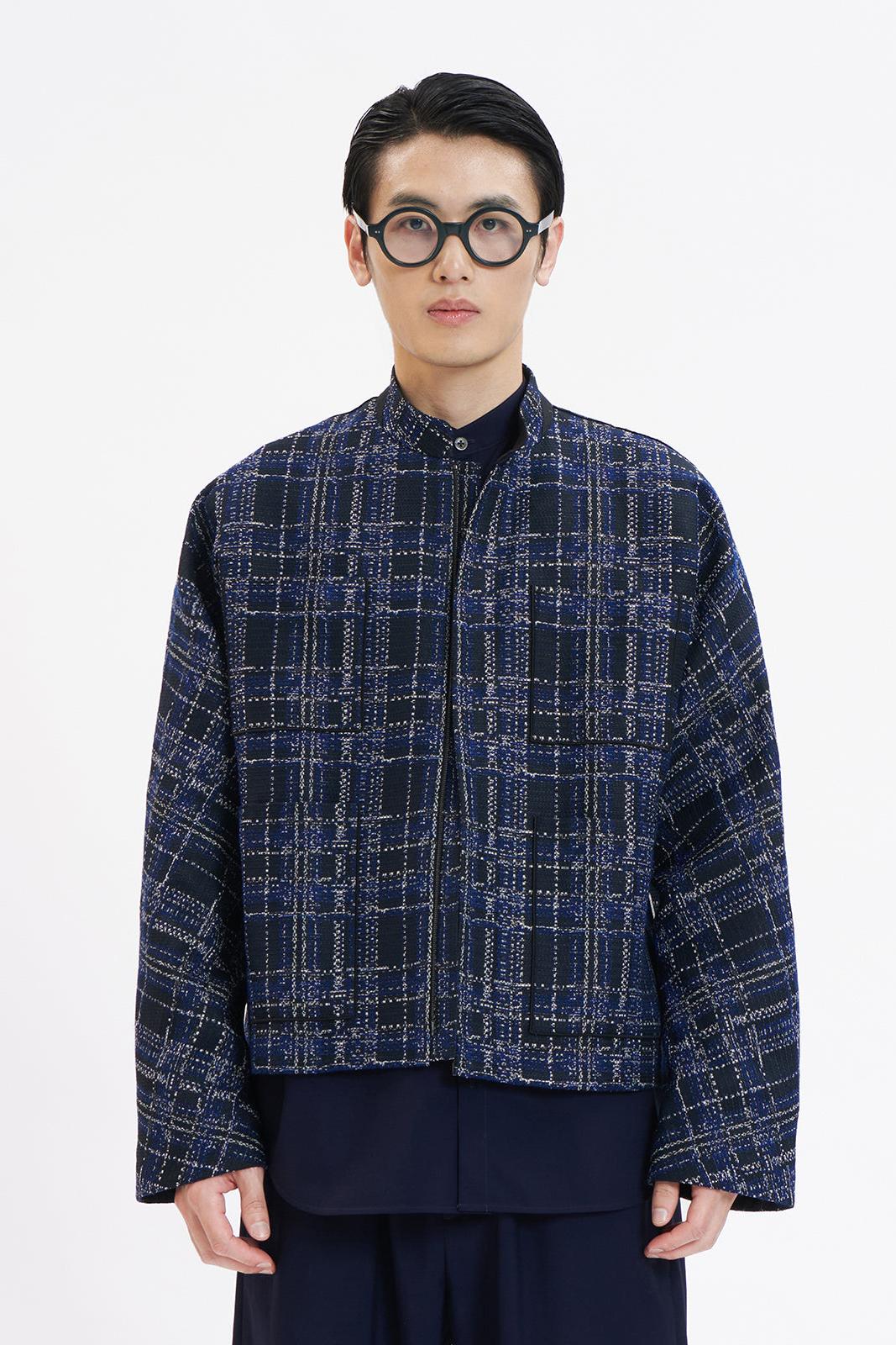 Navy Check Short Jacket