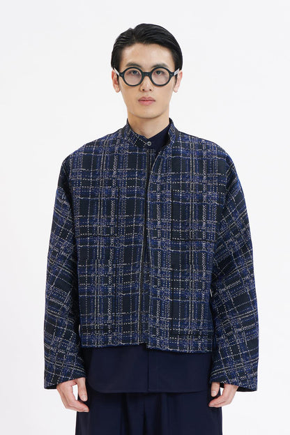 Navy Check Short Jacket