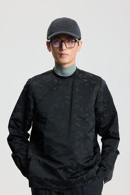 Relief green flower Chinese-style blouse