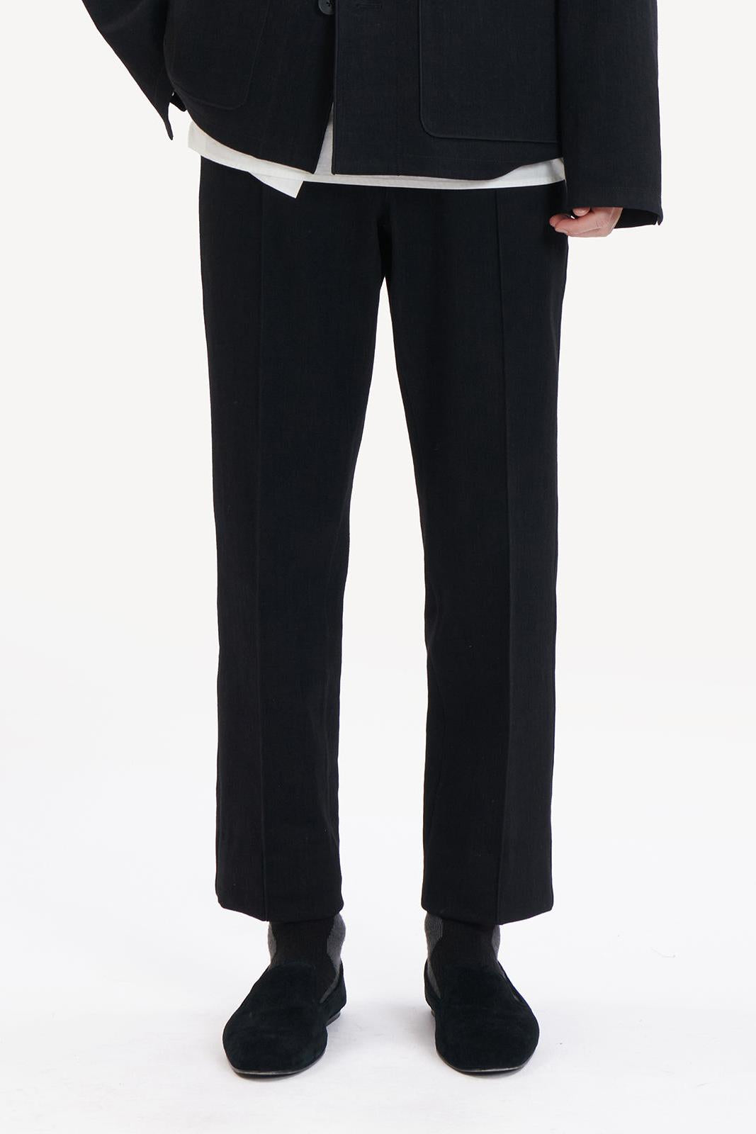 Black Slim-fit Denim Pants with Half Elastic Waist