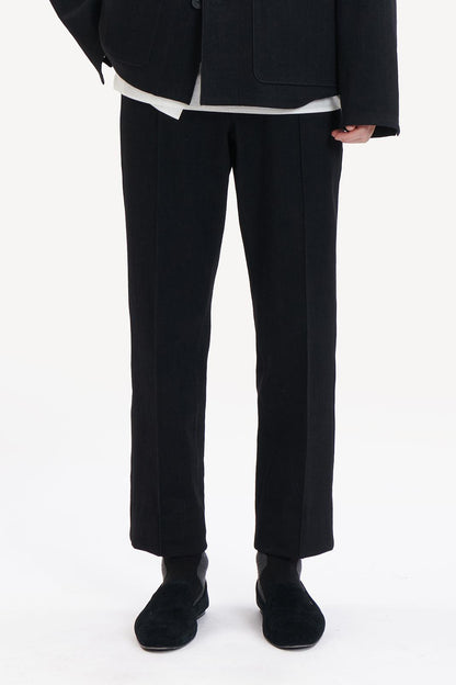 Black Slim-fit Denim Pants with Half Elastic Waist