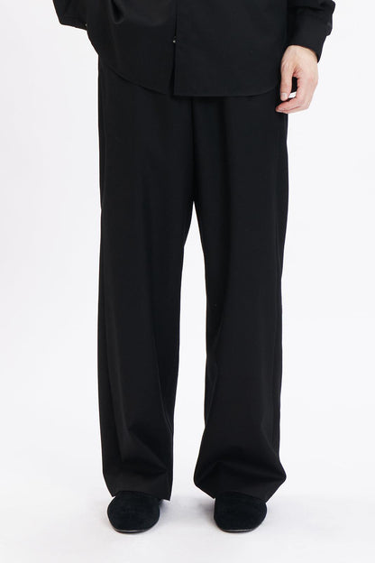 Black Thin Wool Elastic Waist Wide-leg Pants