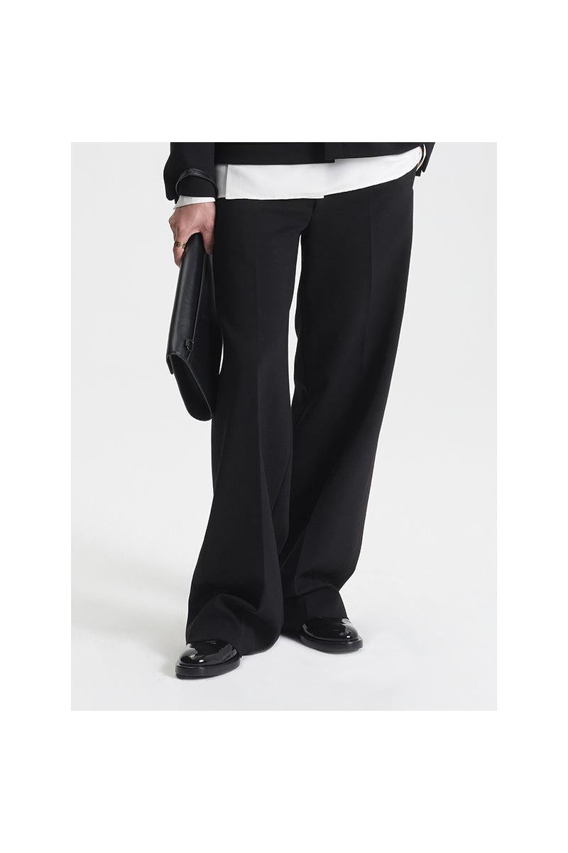 Black wool-blend wide leg pant