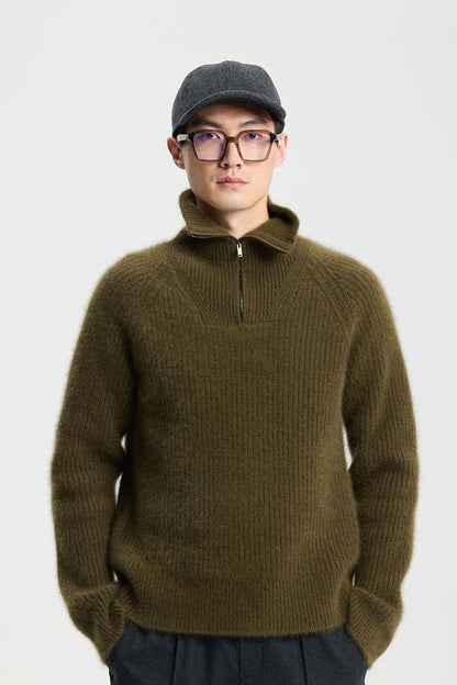 Olive green half-buttoned sweater