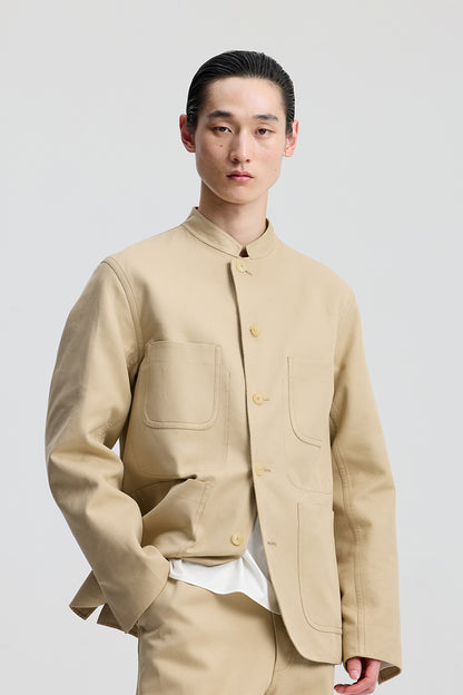 Khaki Silk-Cotton Unstructured Jacket
