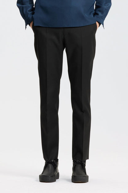 Black silk and wool slim-fit  pants