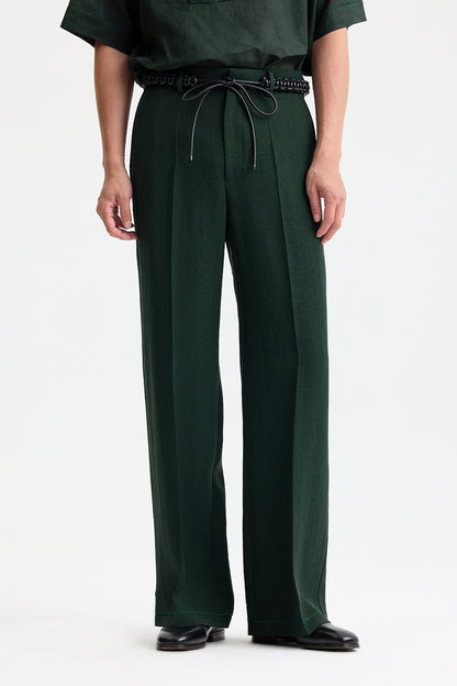 Dark green silky loose-fit pants