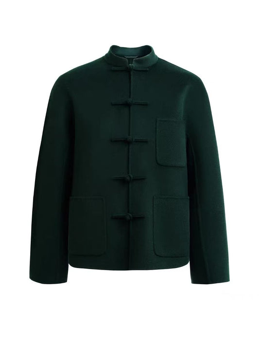 Dark Green Double Face Wool Chinese Jacket