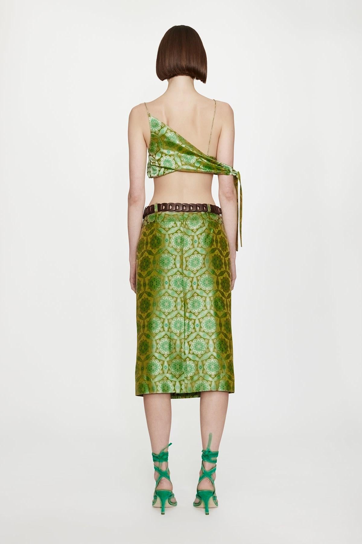 Palmira Leather Belted Midi Skirt