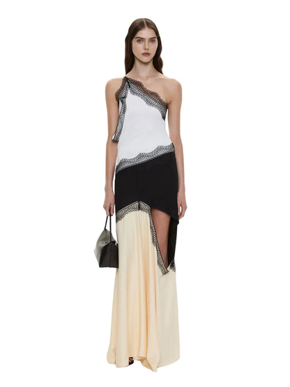 Keira Split Lace One Shoulder Cutaway Dress