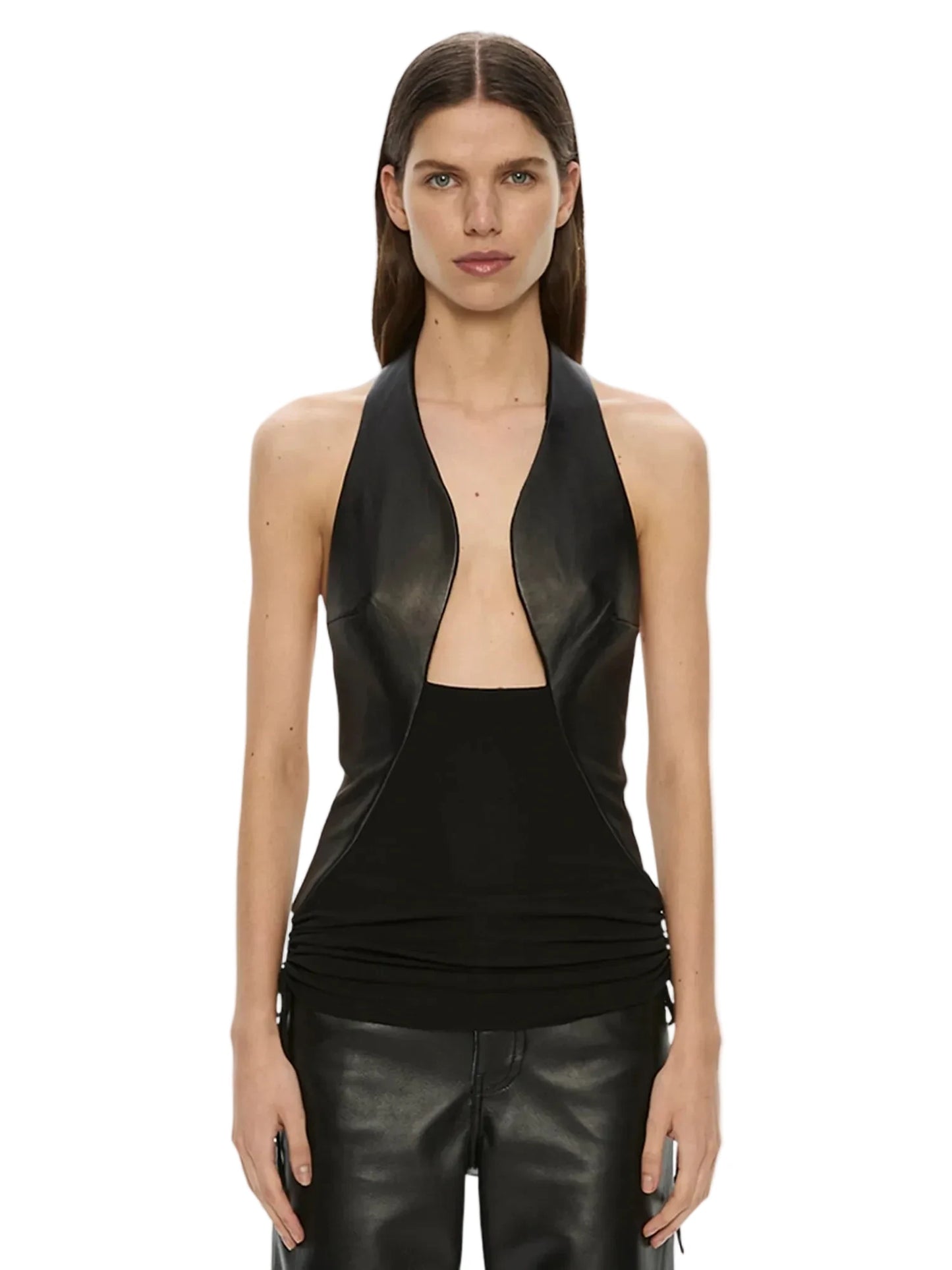 Tailored Slope Leather Halter Top