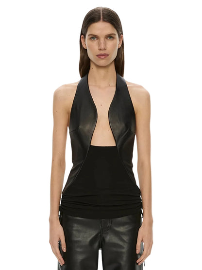 Tailored Slope Leather Halter Top