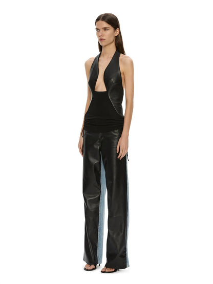 Tailored Slope Leather Halter Top