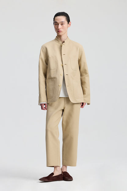Khaki Silk-Cotton Unstructured Jacket