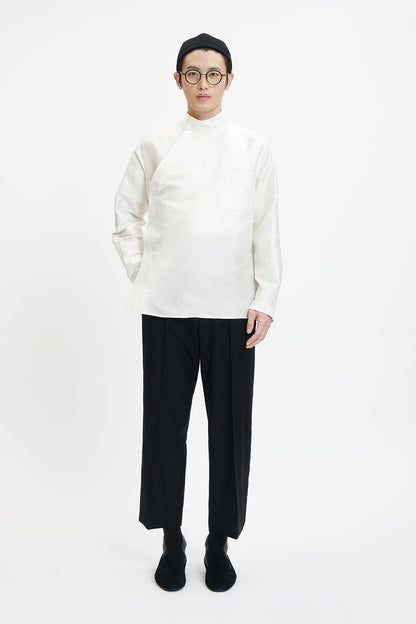 Washed Wrinkled Chinese Stand Collar Shirt