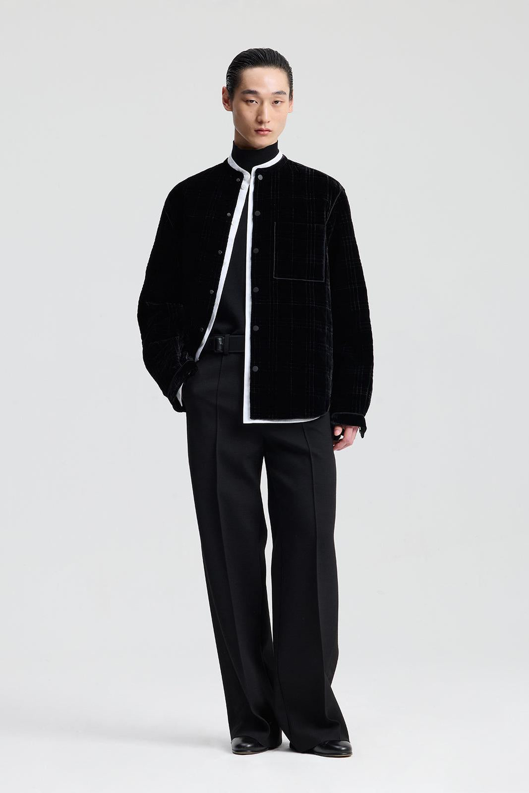 Black Velvet Plaid Quilted Shirt Jacket