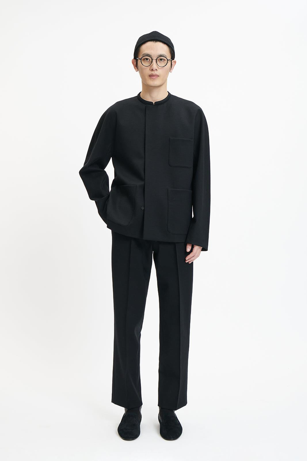 Black thin wool casual pants