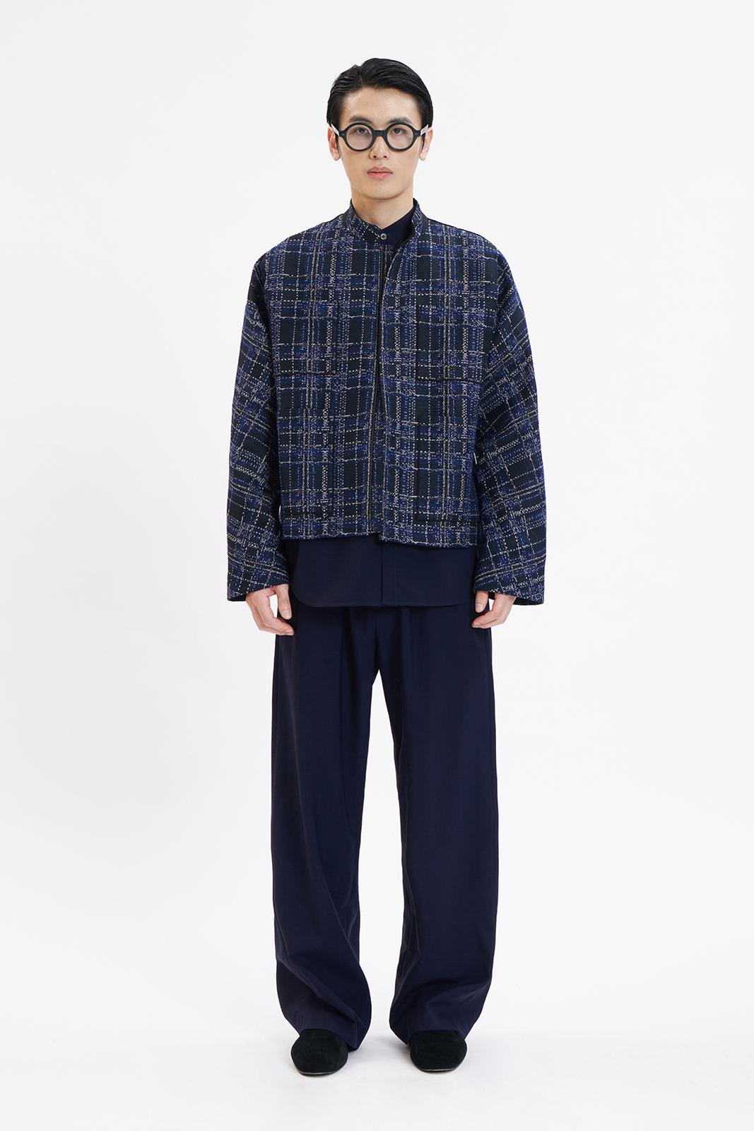 Navy Check Short Jacket
