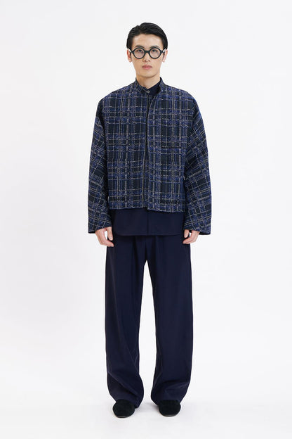 Navy Check Short Jacket