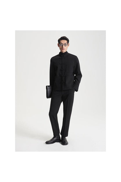 Black wool-blend half elastic waist super pant