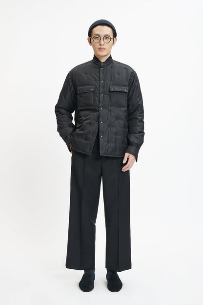 Black Silk Padded Shirt Jacket with "XianSheng" Embroidery