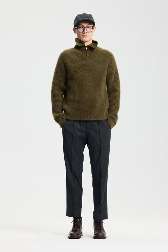 Olive green half-buttoned sweater