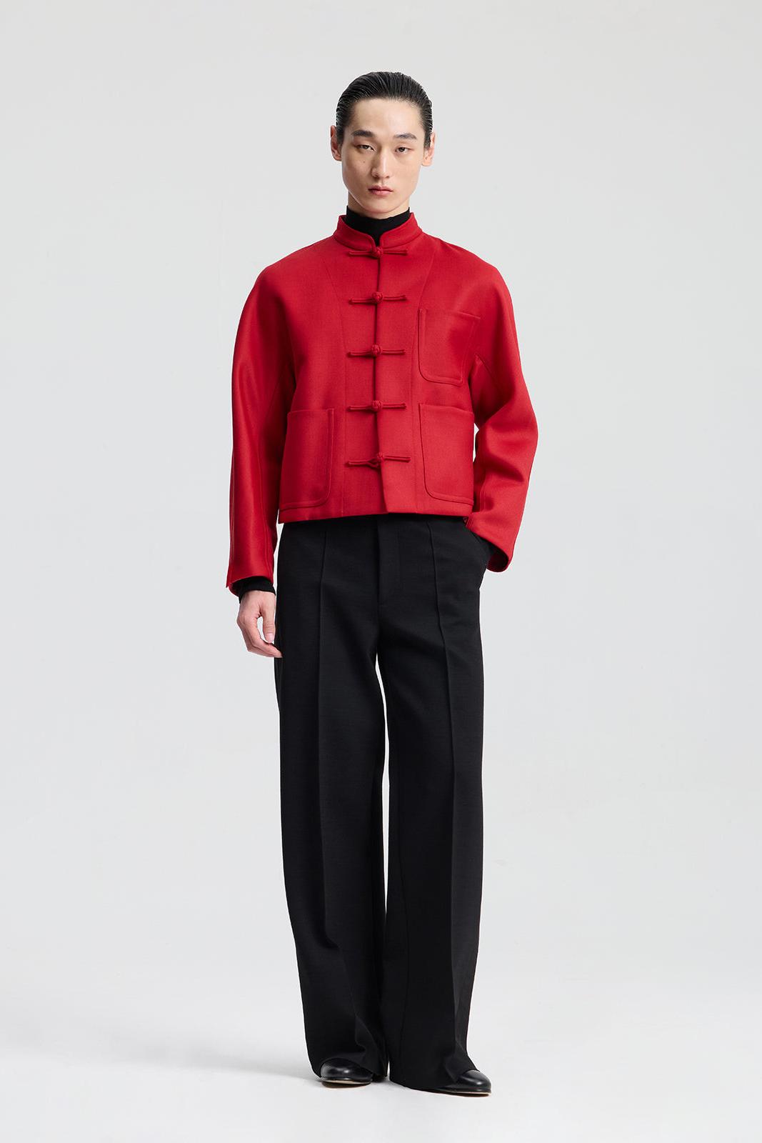 Wool Blend Chinese Red Jacket (Short)