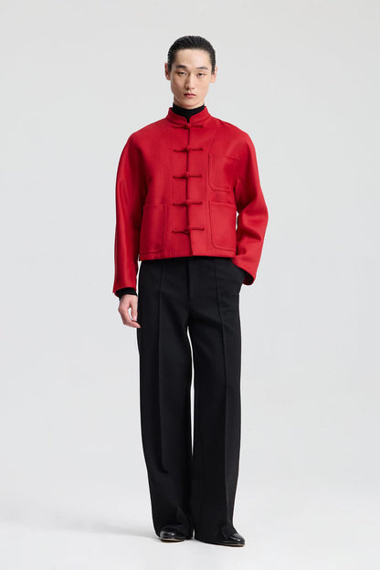 Wool Blend Chinese Red Jacket (Short)
