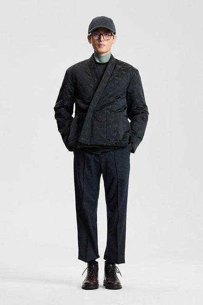 Relief green flower down jacket