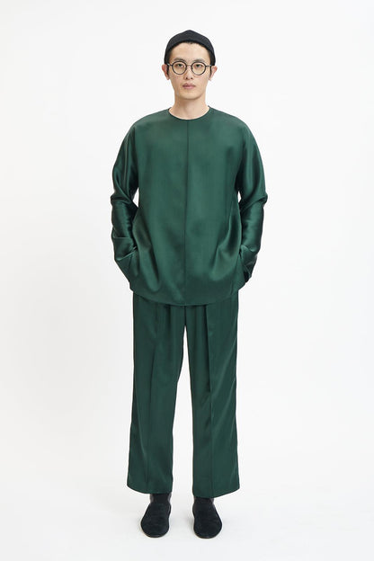 Dark Green Fluid Front Long Top