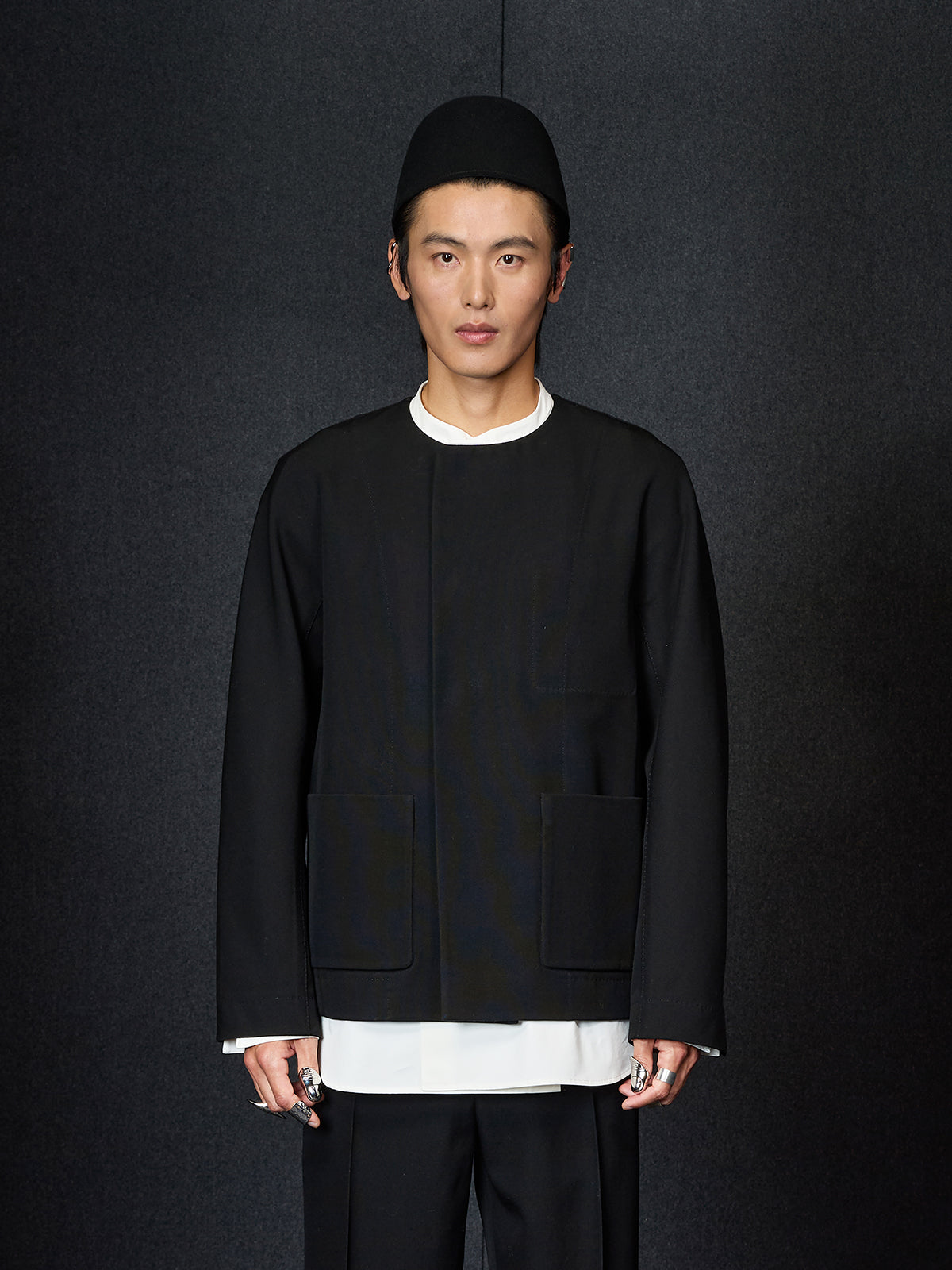 Black Wool Chinese Dome Hat