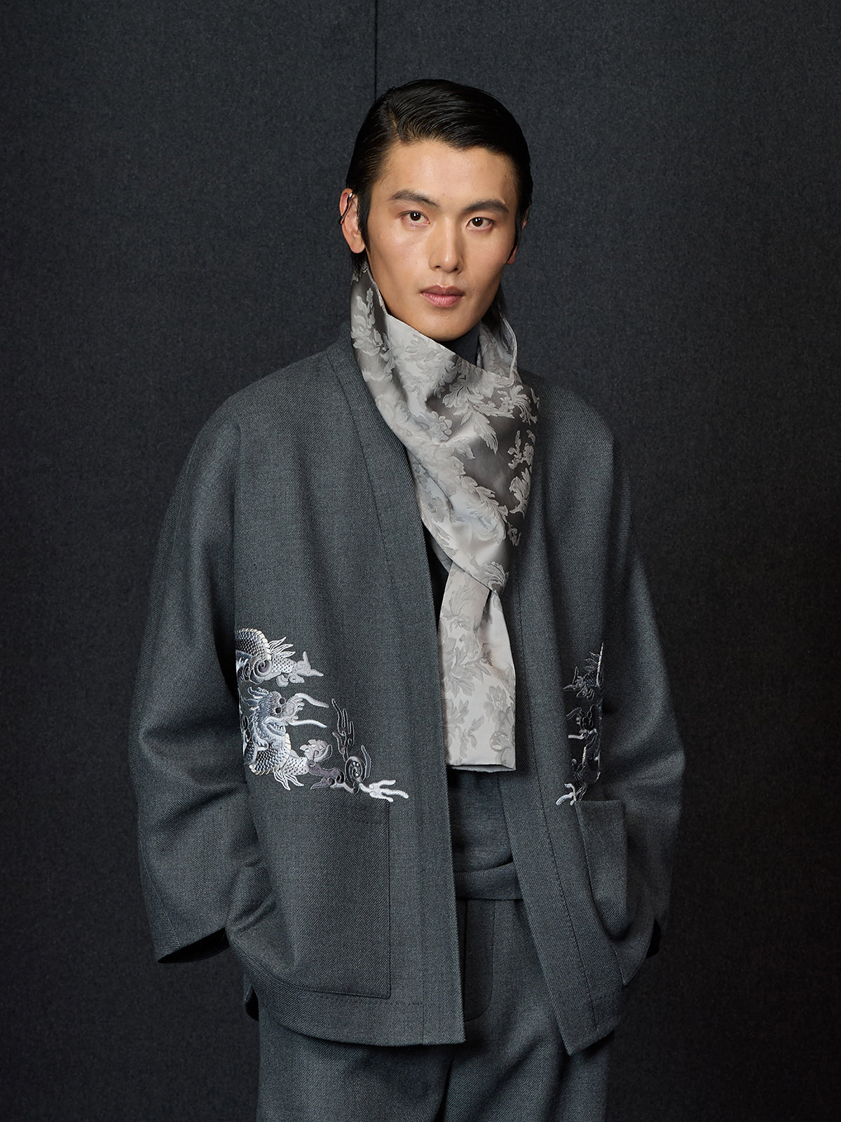 Light Grey Jacquard Thin Padded Scarf