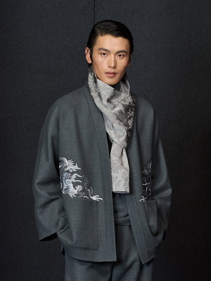 Light Grey Jacquard Thin Padded Scarf
