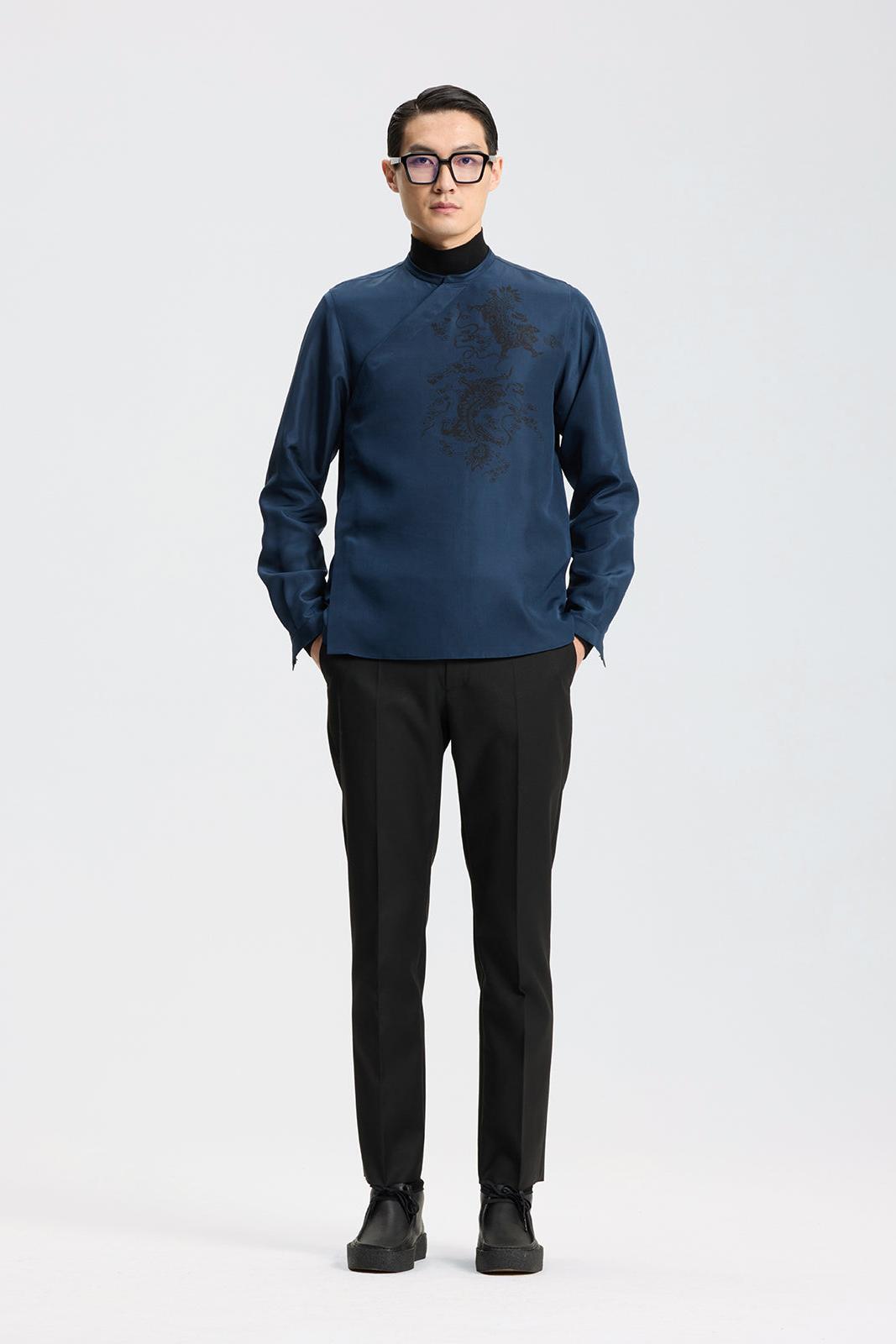 Black silk and wool slim-fit  pants