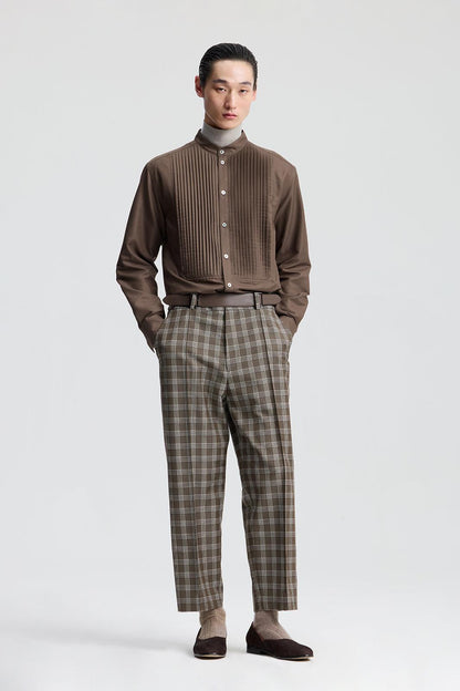 Brown Silk Cotton Tuxedo Shirt