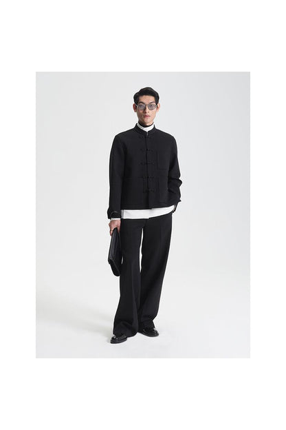 Black wool-blend wide leg pant