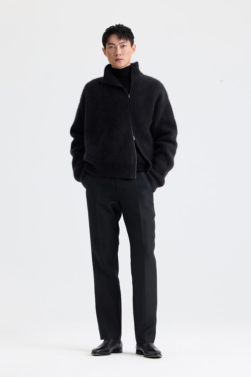 Black Color Slanted Front Zipper Sweater