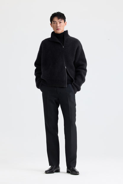 Black Color Slanted Front Zipper Sweater