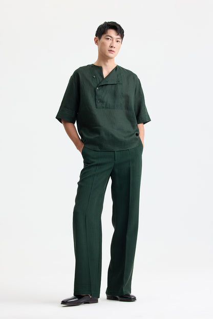 Dark green silky loose-fit pants