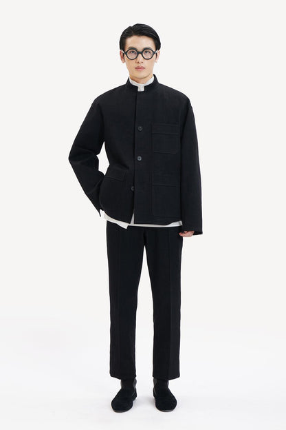 Black Slim-fit Denim Pants with Half Elastic Waist