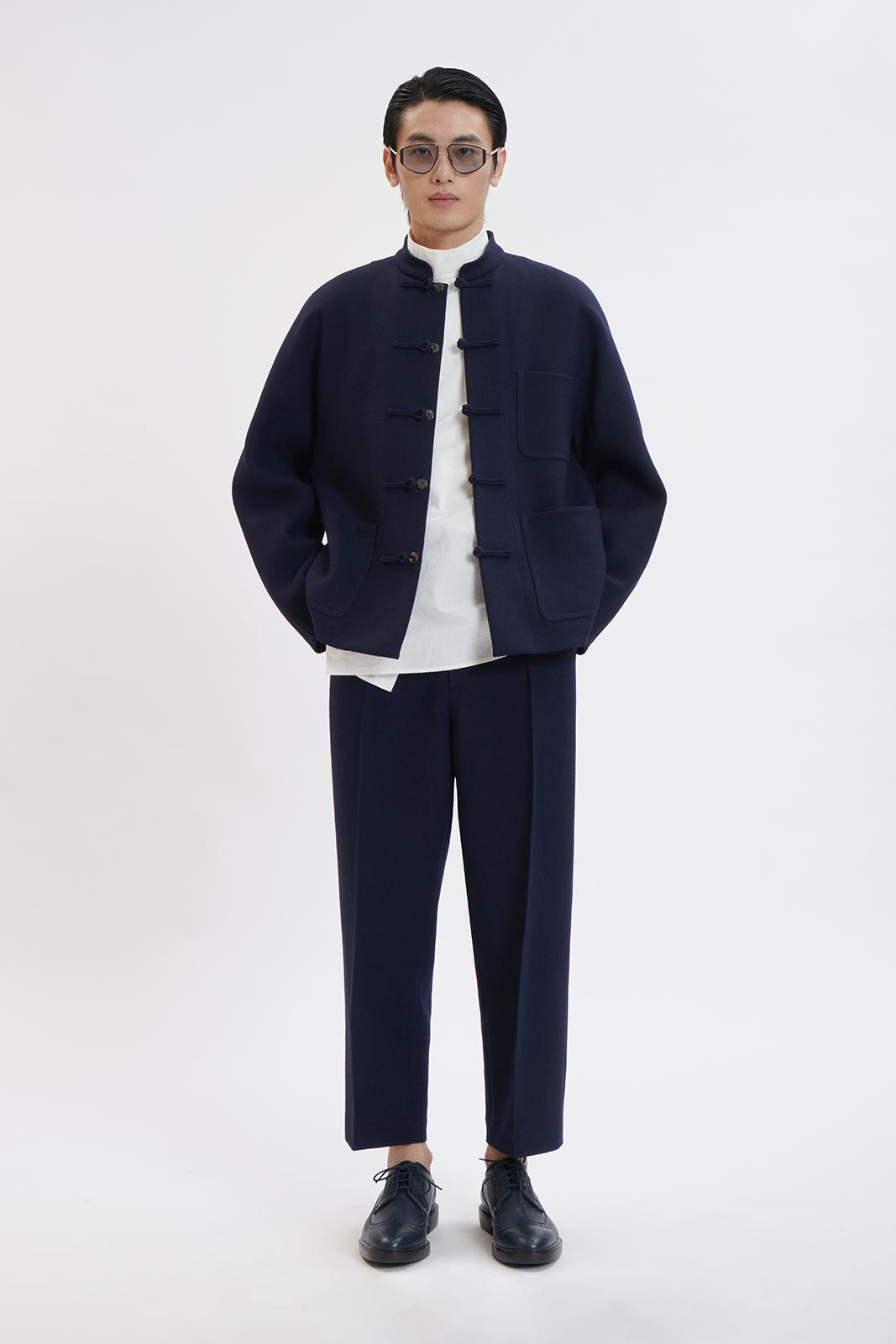 Navy Double Face Wool Cropped Pants