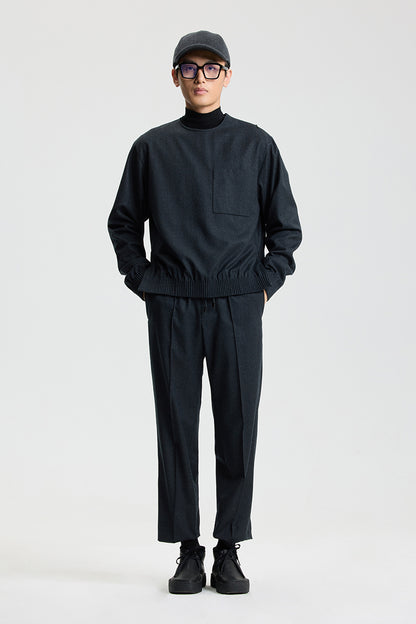Charcoal gray wool stretch straight-leg pants