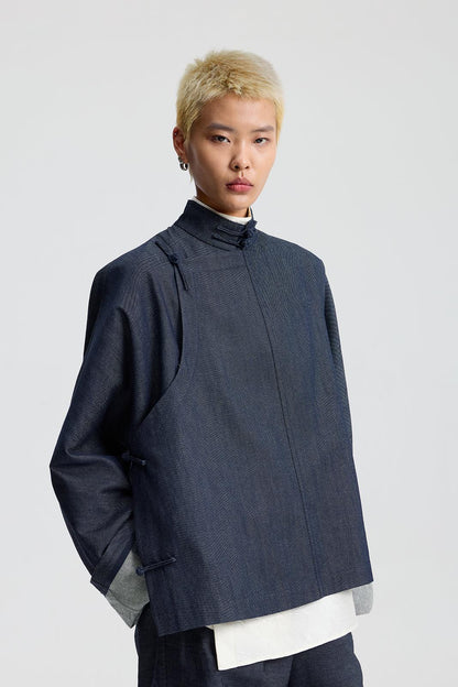 Navy denim Chinese jacket