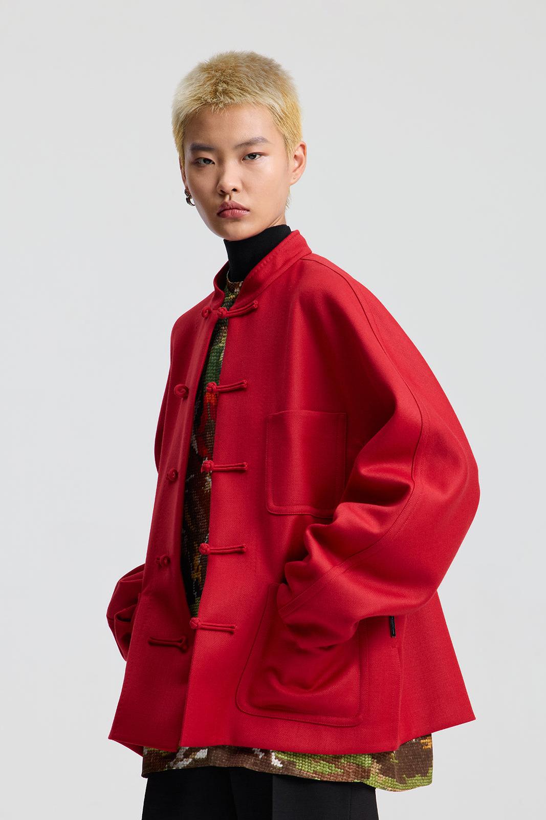 Wool Blend Chinese Red Jacket (Long)