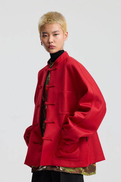 Wool Blend Chinese Red Jacket (Long)