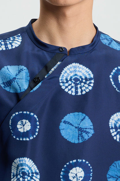 Navy silk printed shirt