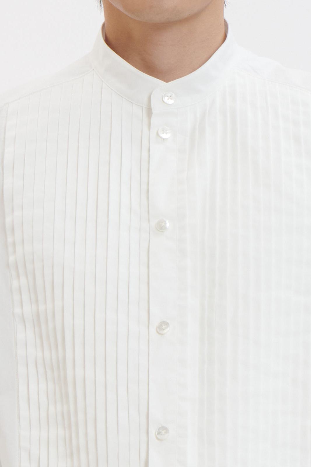 White Cotton Front Pleated Tuxedo Shirt