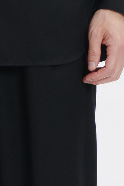 Black Thin Wool Elastic Waist Wide-leg Pants